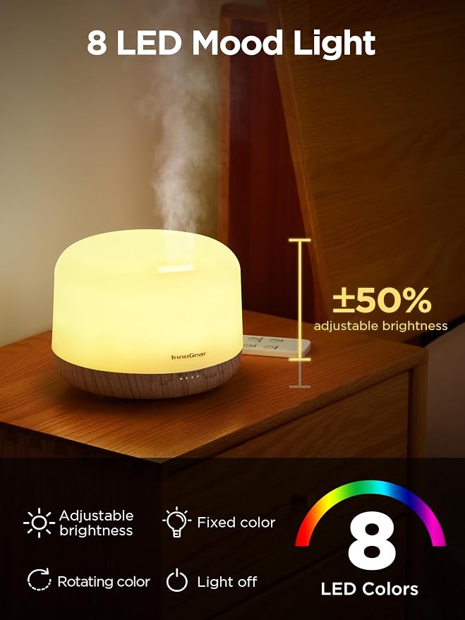 500ml Essential Oil Diffuser with Remote Control, Premium Ultrasonic Aromatherapy Diffusers Scent Humidifier Vaporizer