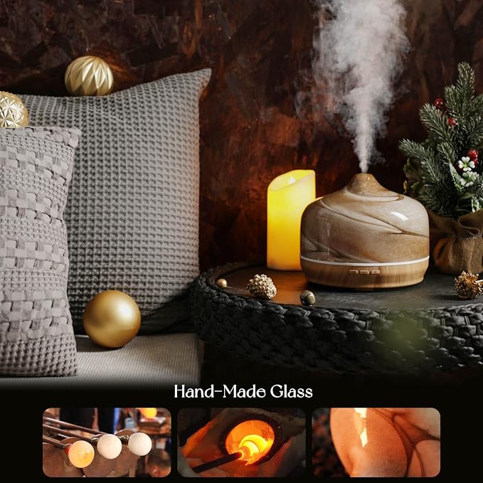 500ml Glass Essential Oil Diffuser Aromatherapy Ultrasonic Cool Mist Humidifier 15-21 Running Hours Waterless Auto-Off Air