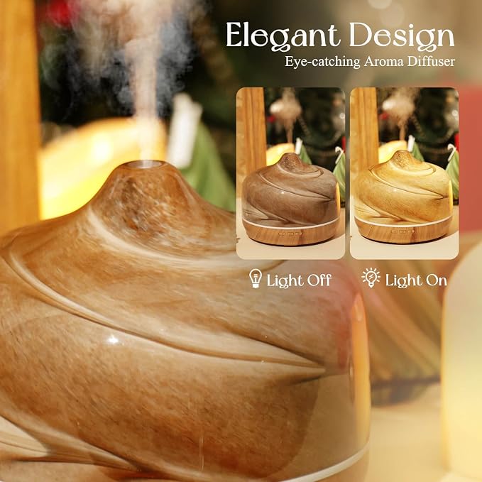 500ml Glass Essential Oil Diffuser Aromatherapy Ultrasonic Cool Mist Humidifier 15-21 Running Hours Waterless Auto-Off Air