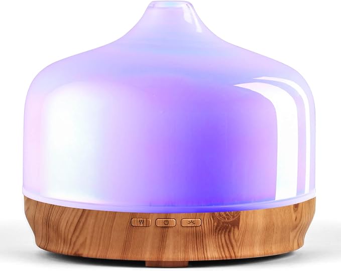500ml Glass Essential Oil Diffuser Aromatherapy Ultrasonic Cool Mist Humidifier 15-21 Running Hours Waterless Auto-Off Air