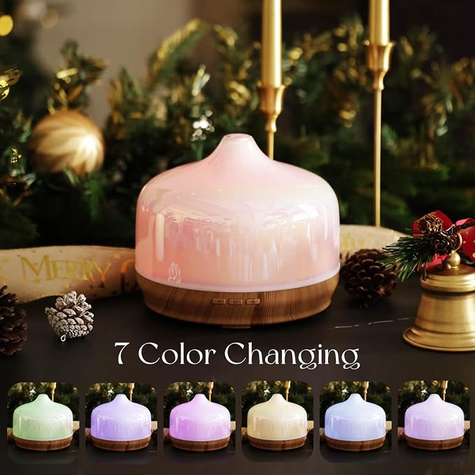 500ml Glass Essential Oil Diffuser Aromatherapy Ultrasonic Cool Mist Humidifier 15-21 Running Hours Waterless Auto-Off Air
