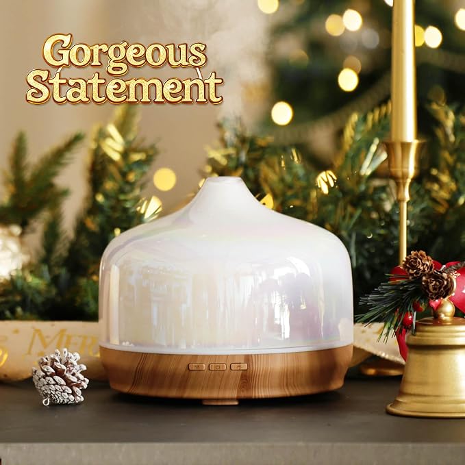 500ml Glass Essential Oil Diffuser Aromatherapy Ultrasonic Cool Mist Humidifier 15-21 Running Hours Waterless Auto-Off Air