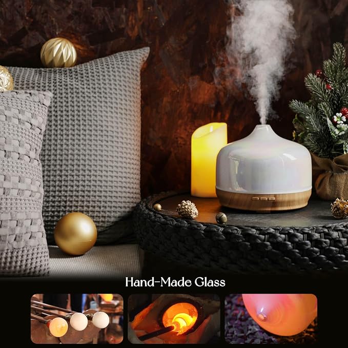 500ml Glass Essential Oil Diffuser Aromatherapy Ultrasonic Cool Mist Humidifier 15-21 Running Hours Waterless Auto-Off Air