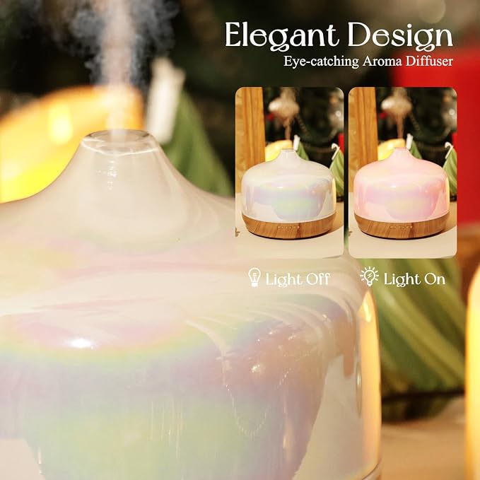 500ml Glass Essential Oil Diffuser Aromatherapy Ultrasonic Cool Mist Humidifier 15-21 Running Hours Waterless Auto-Off Air
