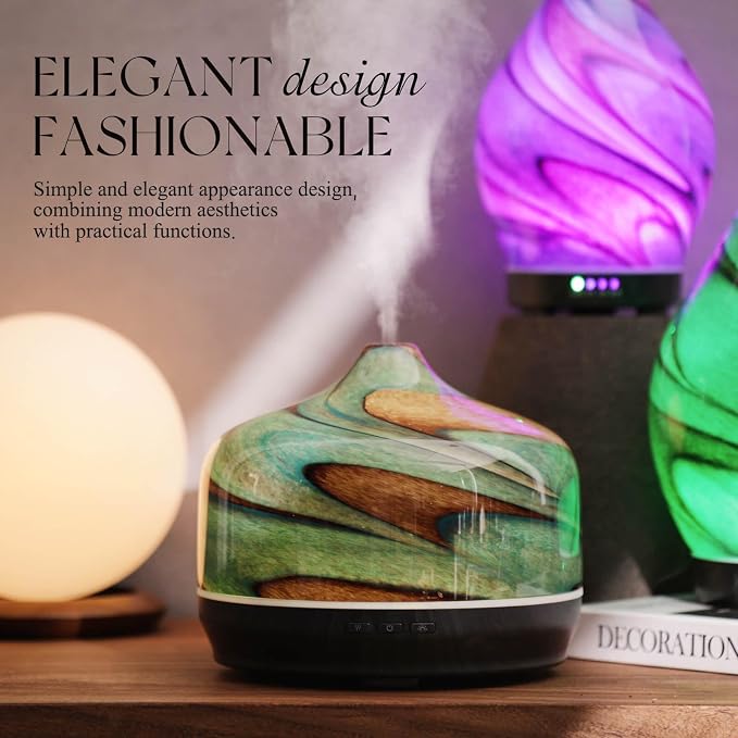 500ml Glass Essential Oil Diffuser Aromatherapy Ultrasonic Cool Mist Humidifier 15-21 Running Hours Waterless Auto-Off Air