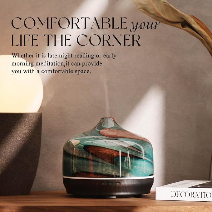 500ml Glass Essential Oil Diffuser Aromatherapy Ultrasonic Cool Mist Humidifier 15-21 Running Hours Waterless Auto-Off Air