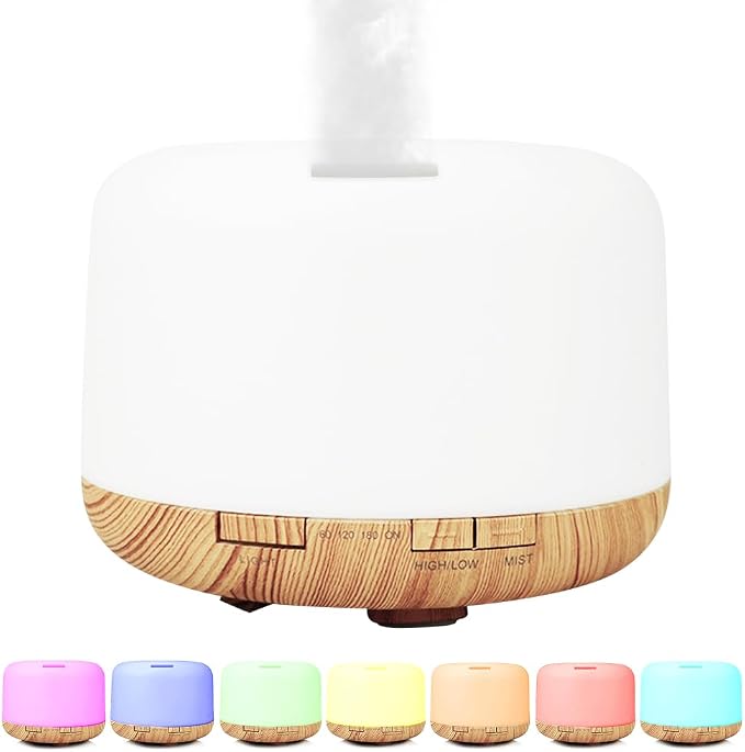 500ml Premium Essential Oil Diffuser,Quiet 4-in-1 Ultrasonic Aromatherapy Humidifier,7 Color LED Lights,with Adjustable