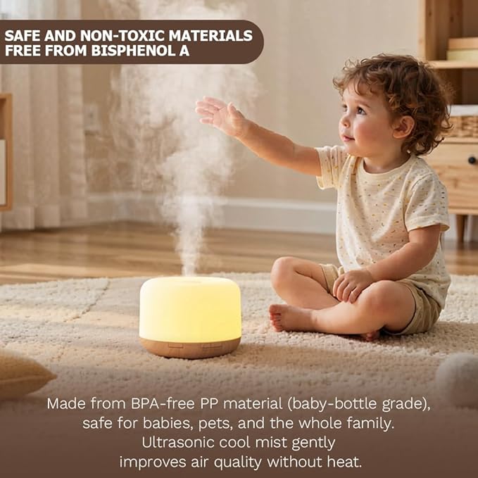 500ml Premium Essential Oil Diffuser,Quiet 4-in-1 Ultrasonic Aromatherapy Humidifier,7 Color LED Lights,with Adjustable