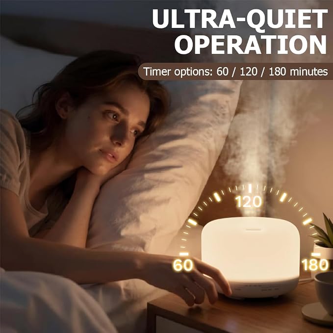 500ml Premium Essential Oil Diffuser,Quiet 4-in-1 Ultrasonic Aromatherapy Humidifier,7 Color LED Lights,with Adjustable