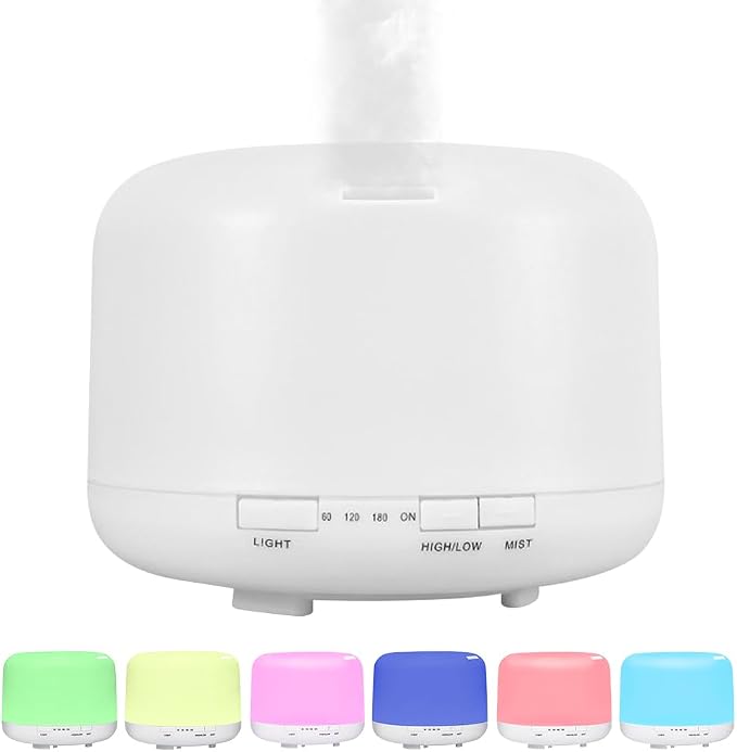 500ml Premium Essential Oil Diffuser,Quiet 4-in-1 Ultrasonic Aromatherapy Humidifier,7 Color LED Lights,with Adjustable