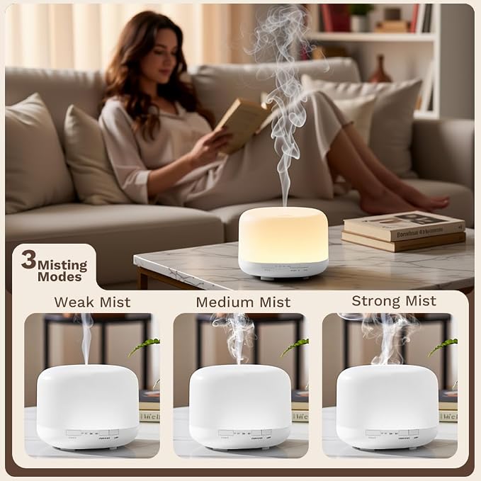 500ml Premium Essential Oil Diffuser,Quiet 4-in-1 Ultrasonic Aromatherapy Humidifier,7 Color LED Lights,with Adjustable