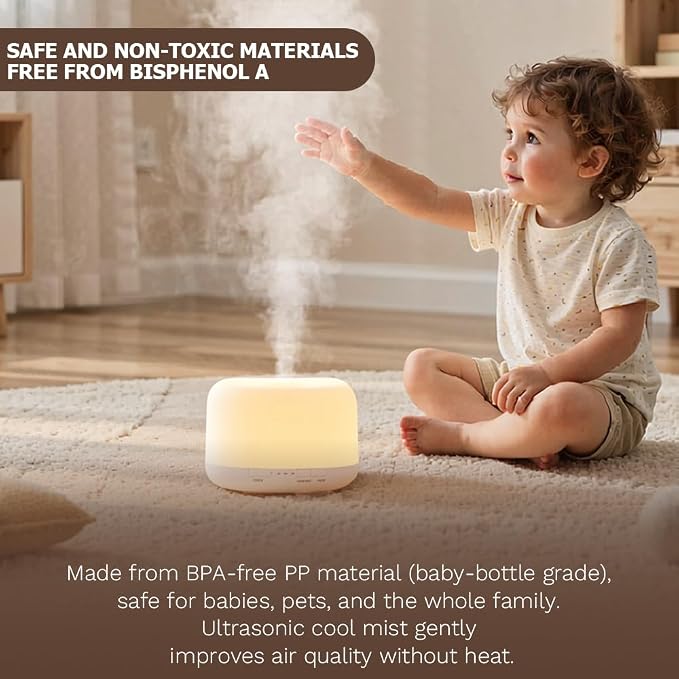 500ml Premium Essential Oil Diffuser,Quiet 4-in-1 Ultrasonic Aromatherapy Humidifier,7 Color LED Lights,with Adjustable