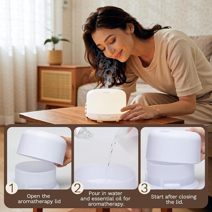 500ml Premium Essential Oil Diffuser,Quiet 4-in-1 Ultrasonic Aromatherapy Humidifier,7 Color LED Lights,with Adjustable