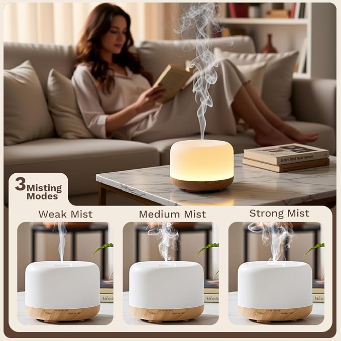 500ml Premium Essential Oil Diffuser,Quiet 4-in-1 Ultrasonic Aromatherapy Humidifier,7 Color LED Lights,with Adjustable