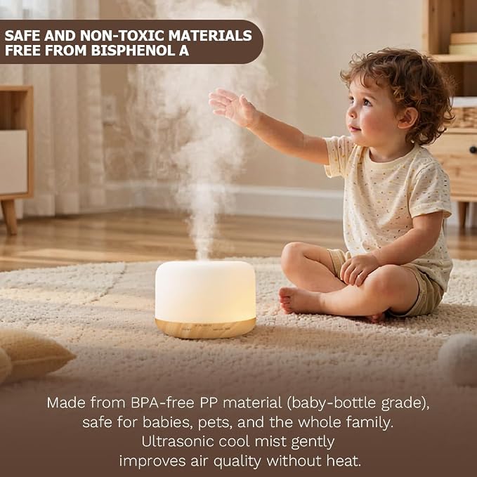 500ml Premium Essential Oil Diffuser,Quiet 4-in-1 Ultrasonic Aromatherapy Humidifier,7 Color LED Lights,with Adjustable