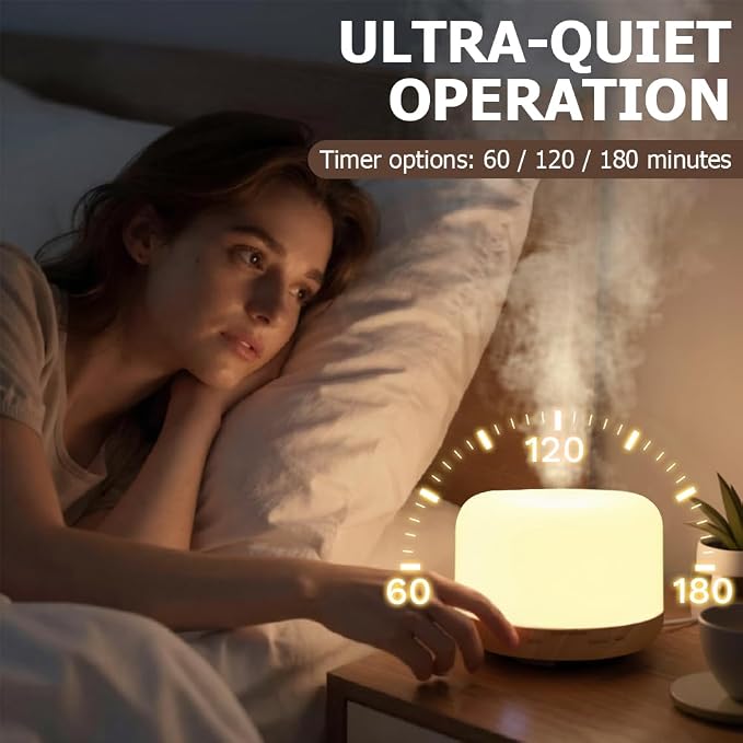 500ml Premium Essential Oil Diffuser,Quiet 4-in-1 Ultrasonic Aromatherapy Humidifier,7 Color LED Lights,with Adjustable