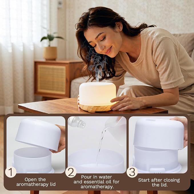 500ml Premium Essential Oil Diffuser,Quiet 4-in-1 Ultrasonic Aromatherapy Humidifier,7 Color LED Lights,with Adjustable