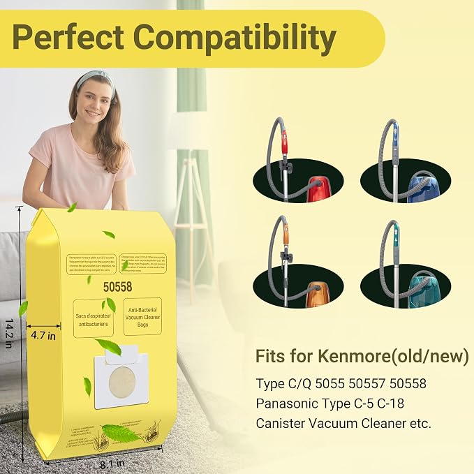50558 Canister Vacuum Bags Replacement for Canister Type C/Q 5055, 50555, 50557, 50558 and Pana·sonic Type C-5, C-18