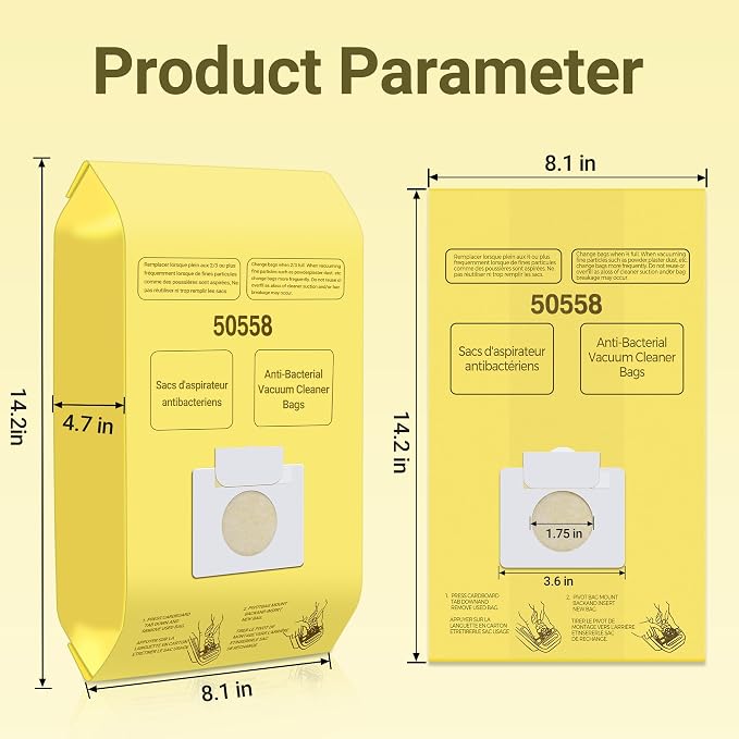 50558 Canister Vacuum Bags Replacement for Canister Type C/Q 5055, 50555, 50557, 50558 and Pana·sonic Type C-5, C-18