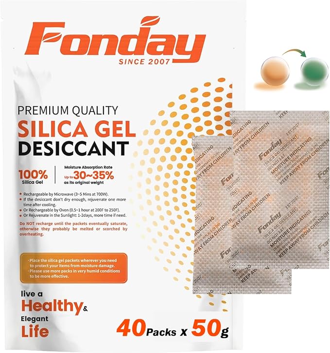 50g x 40 Packs Rechargeable Silica Gel Desiccant Packets Fast Reactivate Desiccant Bags Moisture Indicating