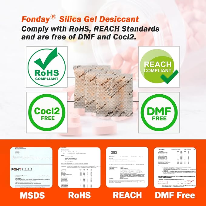 50g x 40 Packs Rechargeable Silica Gel Desiccant Packets Fast Reactivate Desiccant Bags Moisture Indicating, alternate view 4