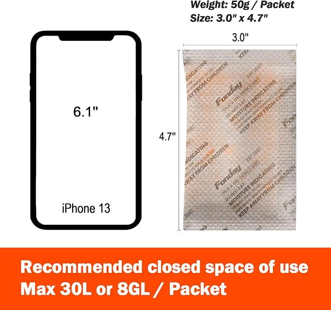 50g x 40 Packs Rechargeable Silica Gel Desiccant Packets Fast Reactivate Desiccant Bags Moisture Indicating, alternate view 6