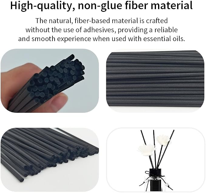 50PCS Black Fiber Reed Diffuser Sticks 12 Inch Long 3mm Diameter Strong Absorption Refill Replacement Reeds for Diffuser