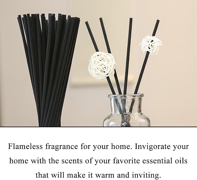50PCS Black Fiber Reed Diffuser Sticks 12 Inch Long 3mm Diameter Strong Absorption Refill Replacement Reeds for Diffuser