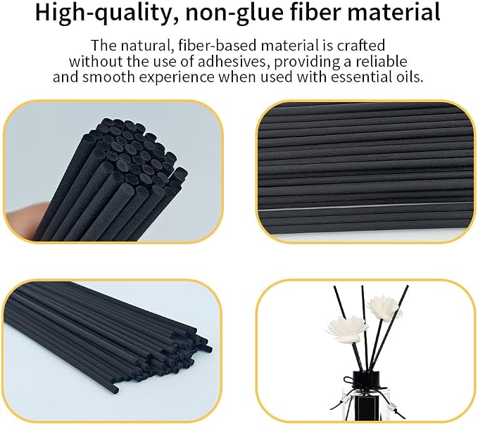 50PCS Black Fiber Reed Diffuser Sticks 12 Inch Long 4mm Diameter Strong Absorption Refill Replacement Reeds for Diffuser