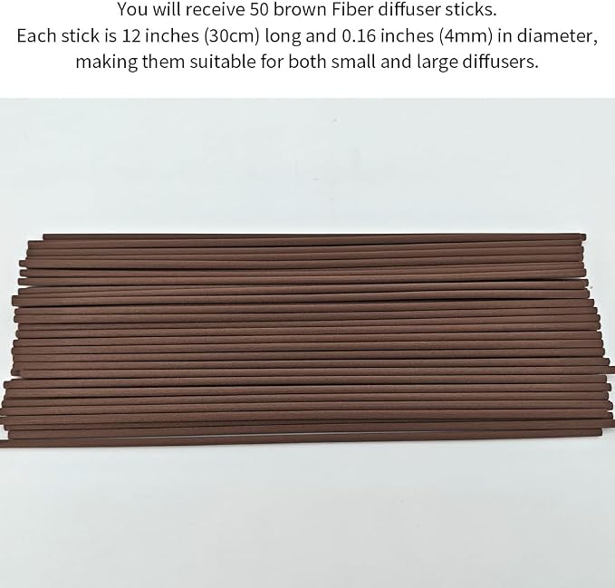50PCS Brown Fiber Reed Diffuser Sticks 12 Inch Long 4mm Diameter Strong Absorption Refill Replacement Reeds for Diffuser