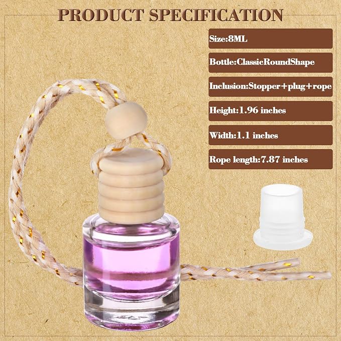 50Pcs Hanging Car Air Freshener Diffuser with Wooden Caps 8ML Empty Clear Car Diffuser Bottles Hanging Glass Essential