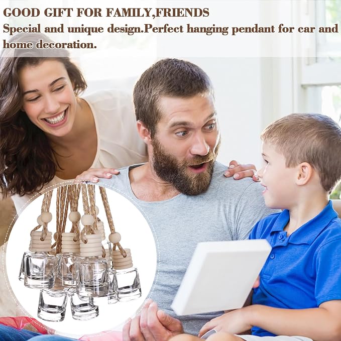 50Pcs Hanging Car Air Freshener Diffuser with Wooden Caps 8ML Empty Clear Car Diffuser Bottles Hanging Glass Essential