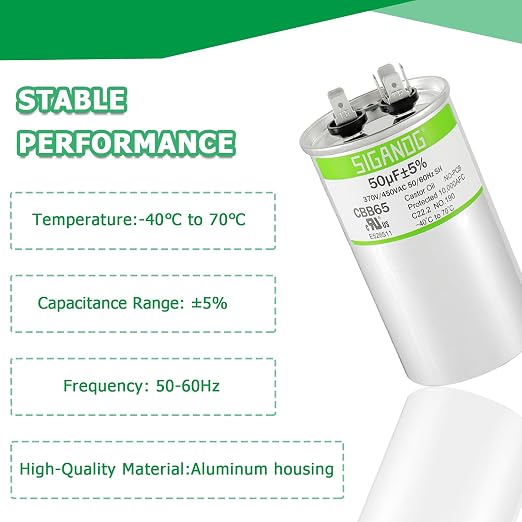 50uF 50 MFD 370V or 450V CBB65 Run Start Capacitor 50 uF 370 450 Volt VAC for Condenser Straight Cool or Heat Pump Air