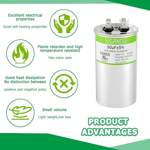 50uF 50 MFD 370V or 450V CBB65 Run Start Capacitor 50 uF 370 450 Volt VAC for Condenser Straight Cool or Heat Pump Air