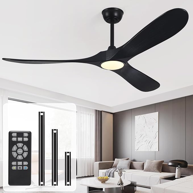 52" Ceiling Fan with Light and Remote, 6-Speed Dimmable Outdoor Ceiling Fan, High CFM Quiet 3 Blade Wood Ceiling Fan, Modern