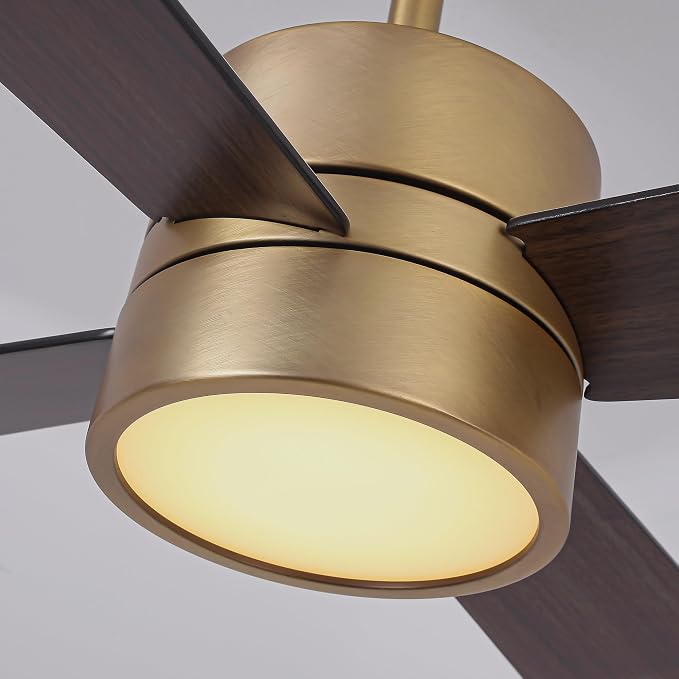 52" Ceiling Fan with Light and Remote, Bronze Modern Ceiling Fan, ReversibleDC Motor, Walnut/White Blades, Dimmable LED for