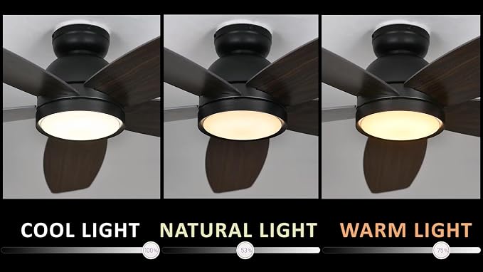 52" Ceiling Fan with Light Flush Mount, DC 10 Speeds Silent Ceiling Fan with Remote, Low Profile, with 3 Dual, alternate view