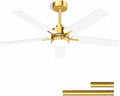 52'' Ceiling Fan with Lights and Remote, Low Profile Modern Ceiling Fan Gold, 6 Speed, Reversible, 3000k-6000k LED, Quiet DC