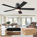 52" Ceiling Fan with Lights, Black Flush Mount Ceiling Fans with Remote Control, 6 Speeds DC Reversible, Dimmable, Noiseless