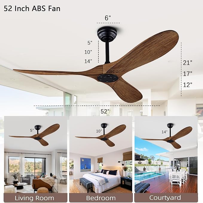 52" Ceiling Fan with Remote Control No Lights,Modern Reversible DC Motor Indoor Outdoor 3 Blades Ceiling Fans for Patio