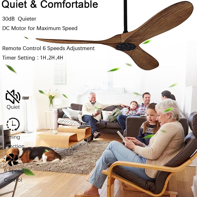 52" Ceiling Fan with Remote Control No Lights,Modern Reversible DC Motor Indoor Outdoor 3 Blades Ceiling Fans for Patio