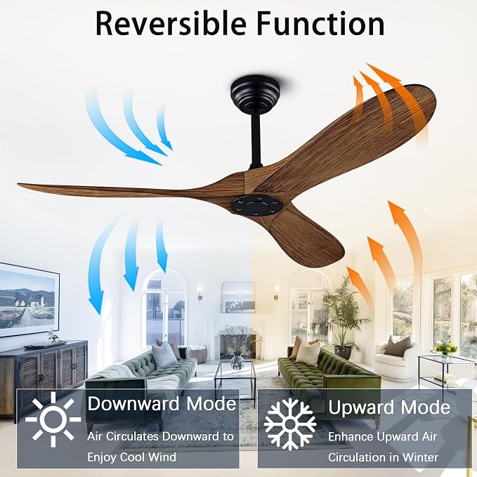 52" Ceiling Fan with Remote Control No Lights,Modern Reversible DC Motor Indoor Outdoor 3 Blades Ceiling Fans for Patio