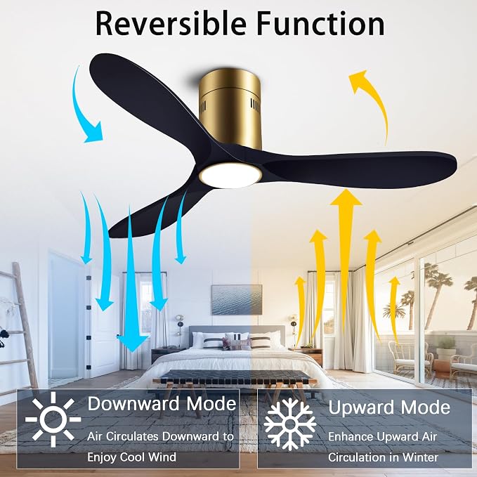 52” Ceiling Fans with Light with 6 Speed Remote/APP Control, Solid Wood Fan Blade, 3CCT Dimmable LED, Silent, Recessed