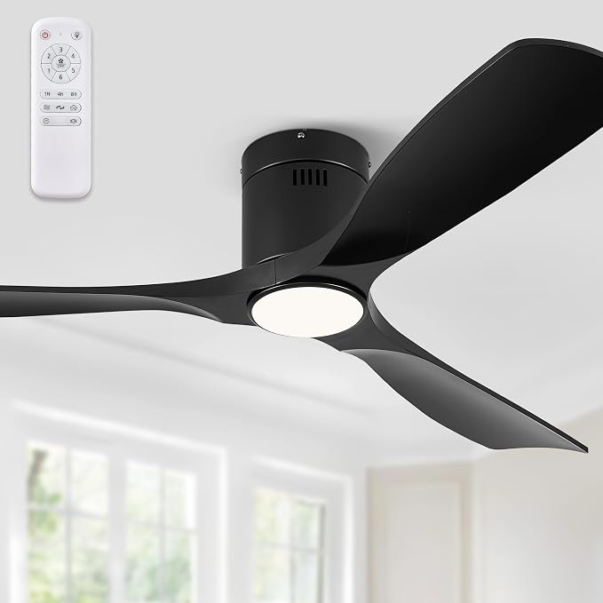 52" Ceiling Fans with Lights and Remote Control,Modern Flush Mount Ceiling Fan with 3 LED Colors,Outdoor Low Profile Ceiling
