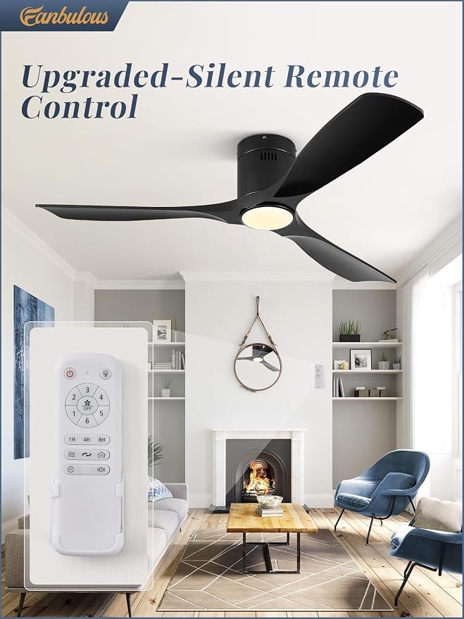 52" Ceiling Fans with Lights and Remote Control,Modern Flush Mount Ceiling Fan with 3 LED Colors,Outdoor Low Profile Ceiling