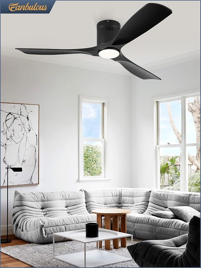 52" Ceiling Fans with Lights and Remote Control,Modern Flush Mount Ceiling Fan with 3 LED Colors,Outdoor Low Profile Ceiling