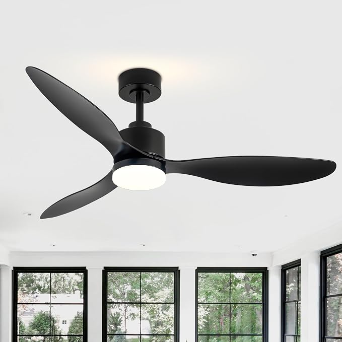 52" Ceiling Fans with Lights and Remote, Quiet DC Motor, 3 Reversible Blades, 6-Speed, Modern Industrial Black Ceiling Fan