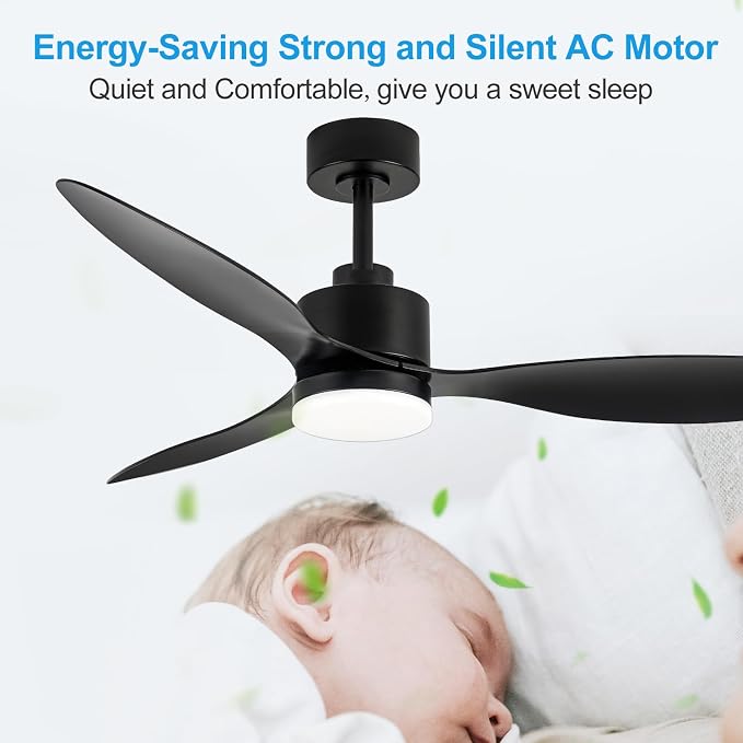 52" Ceiling Fans with Lights and Remote, Quiet DC Motor, 3 Reversible Blades, 6-Speed, Modern Industrial Black Ceiling Fan
