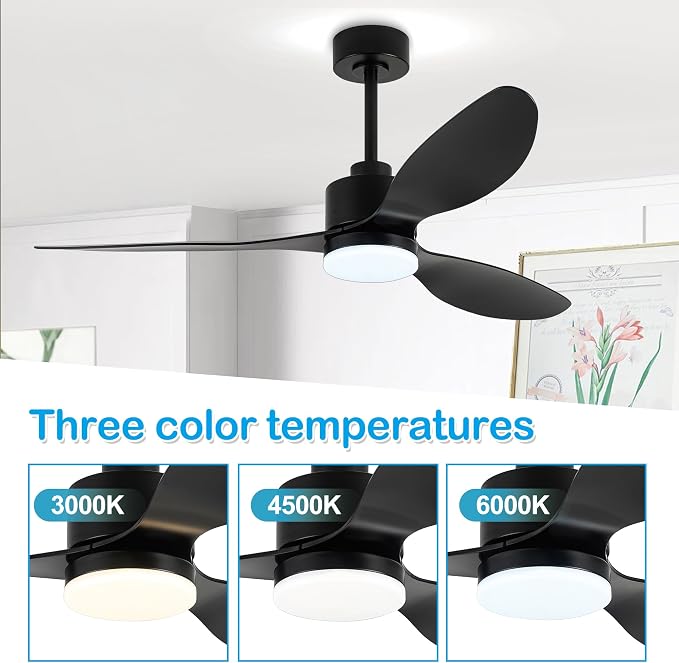 52" Ceiling Fans with Lights and Remote, Quiet DC Motor, 3 Reversible Blades, 6-Speed, Modern Industrial Black Ceiling Fan