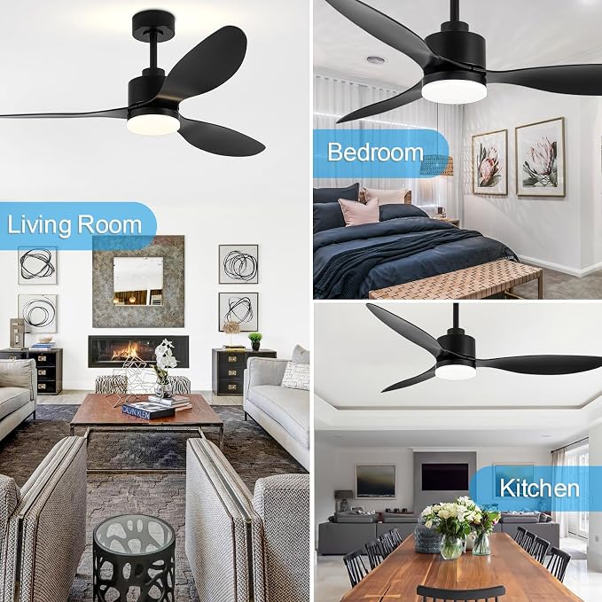 52" Ceiling Fans with Lights and Remote, Quiet DC Motor, 3 Reversible Blades, 6-Speed, Modern Industrial Black Ceiling Fan